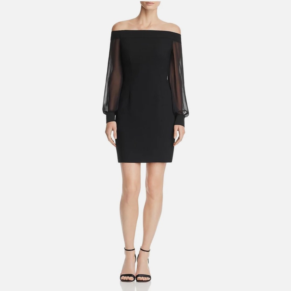 Aidan Mattox Black Off the Shoulder Long Sleeve Mesh dress size 4